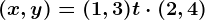 (x,y)=(1,3)+t\cdot (2,4)