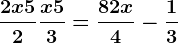 \dfrac2x+52+\dfracx+53=\dfrac8+2x4-\dfrac13