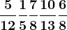 \frac512+\frac15+\frac78+\frac1013+\frac68