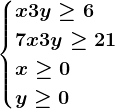 \inline \begincasesx+3y\geq 6\\ 7x+3y\geq 21 \\x\geq 0\\y\geq 0\endcases
