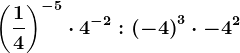 \left ( \frac14 \right )^-5\cdot 4^-2:\left ( -4 \right )^3\cdot -4^2