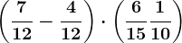 \left ( \frac712-\frac412 \right )\cdot \left ( \frac615+\frac110 \right )