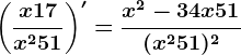\left ( \fracx+17x^2+51 \right )'=\fracx^2-34x+51(x^2+51)^2