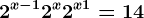 2^x-1+2^x+2^x+1=14
