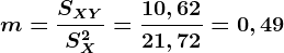 m=\fracSXYSX^2=\frac10,6221,72=0,49